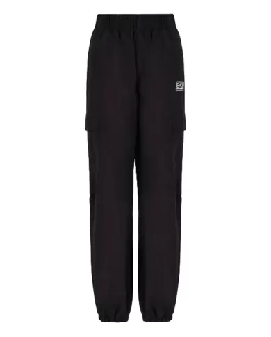 Pantaloni cargo donna neri boxy over in nylon con logo | EA7
