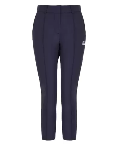 Pantaloni donna navy blu in nylon stretch e logo a contrasto | EA7