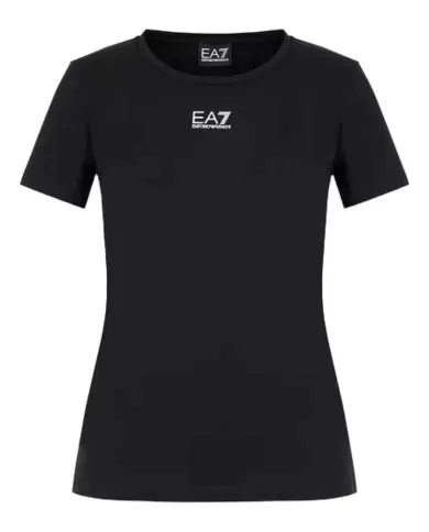 T-Shirt donna nera in misto cotone con logo su petto | EA7 T-Shirt donna nera in misto cotone con logo su petto | EA7