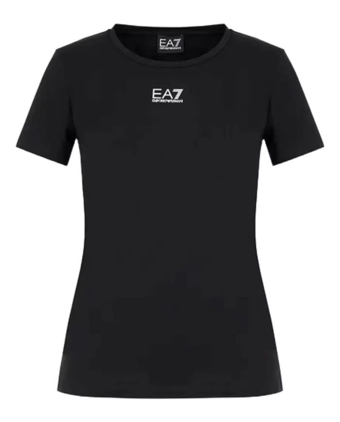 T-Shirt donna nera in misto cotone con logo su petto | EA7 T-Shirt donna nera in misto cotone con logo su petto | EA7