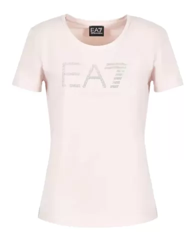 T-Shirt donna mauve chalk con logo strass su petto | EA7 T-Shirt donna mauve chalk con logo strass su petto | EA7