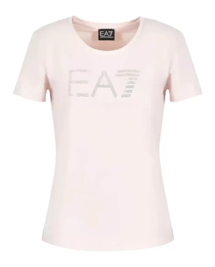 T-Shirt donna mauve chalk con logo strass su petto | EA7 T-Shirt donna mauve chalk con logo strass su petto | EA7