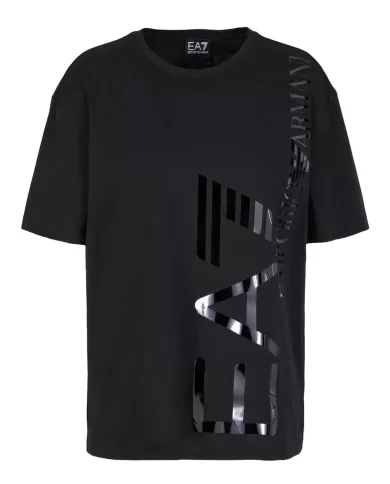 T-Shirt donna nera stile boyfriend con maxi logo frontale | EA7 T-Shirt donna nera stile boyfriend con maxi logo frontale | EA7