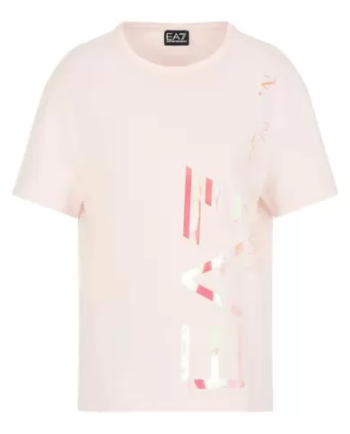 T-Shirt donna mauve chalk stile boyfriend con maxi logo frontale | EA7 T-Shirt donna mauve chalk stile boyfriend con maxi logo frontale | EA7