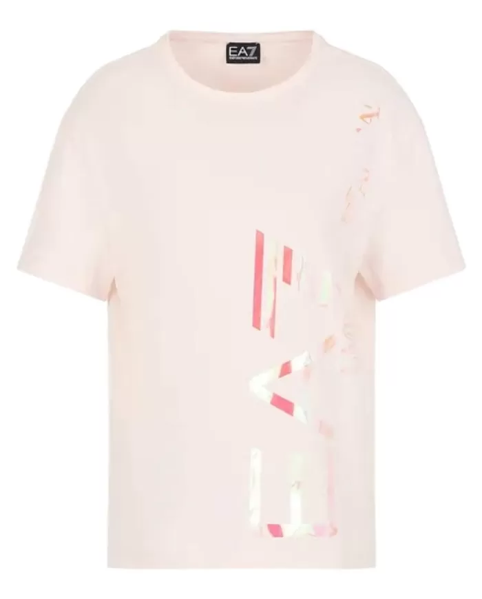 T-Shirt donna mauve chalk stile boyfriend con maxi logo frontale | EA7 T-Shirt donna mauve chalk stile boyfriend con maxi logo frontale | EA7