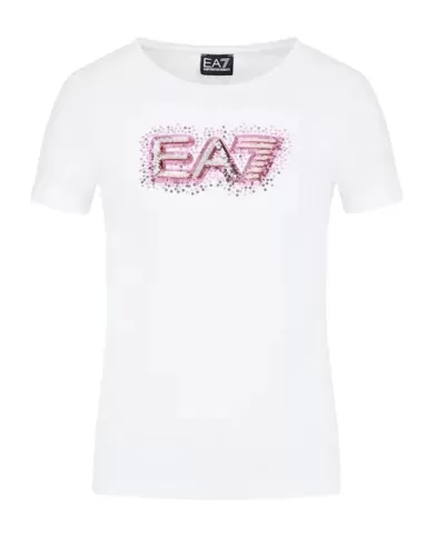 T-Shirt donna bianca con logo frontale effetto neon | EA7 T-Shirt donna bianca con logo frontale effetto neon | EA7