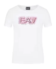 T-Shirt donna bianca con logo frontale effetto neon | EA7