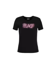 T-Shirt donna nera con logo frontale effetto neon | EA7 T-Shirt donna nera con logo frontale effetto neon | EA7