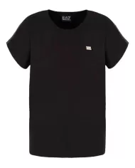 T-shirt donna nera con maniche corte a kimono e logo su petto | EA7 T-shirt donna nera con maniche corte a kimono e logo su petto | EA7