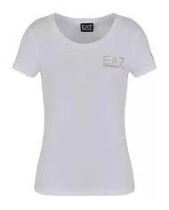 T-Shirt donna bianca in misto cotone con logo borchiato | EA7 T-Shirt donna bianca in misto cotone con logo borchiato | EA7