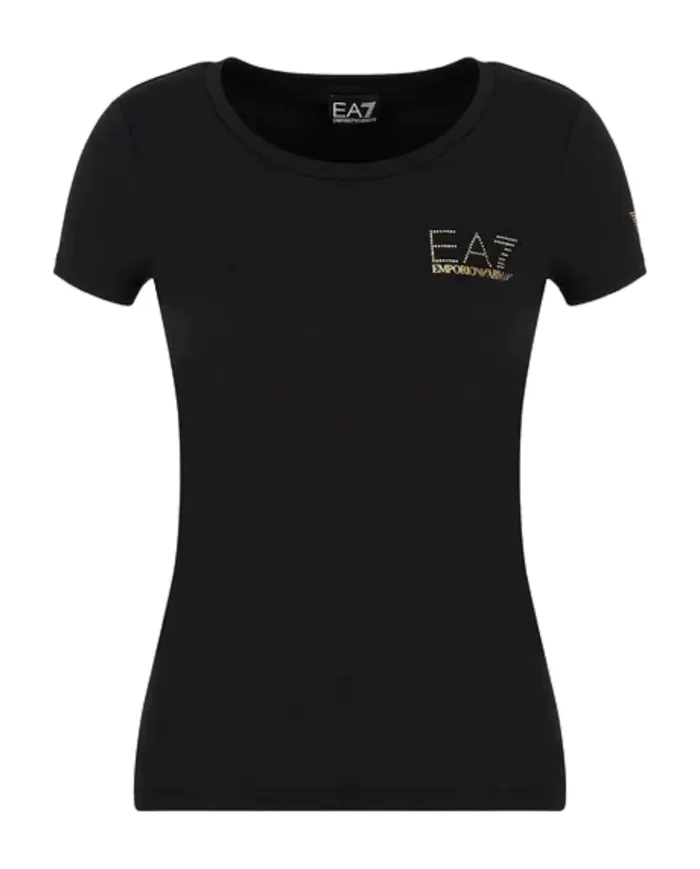 T-Shirt donna bianca in misto cotone con logo borchiato | EA7 T-Shirt donna bianca in misto cotone con logo borchiato | EA7