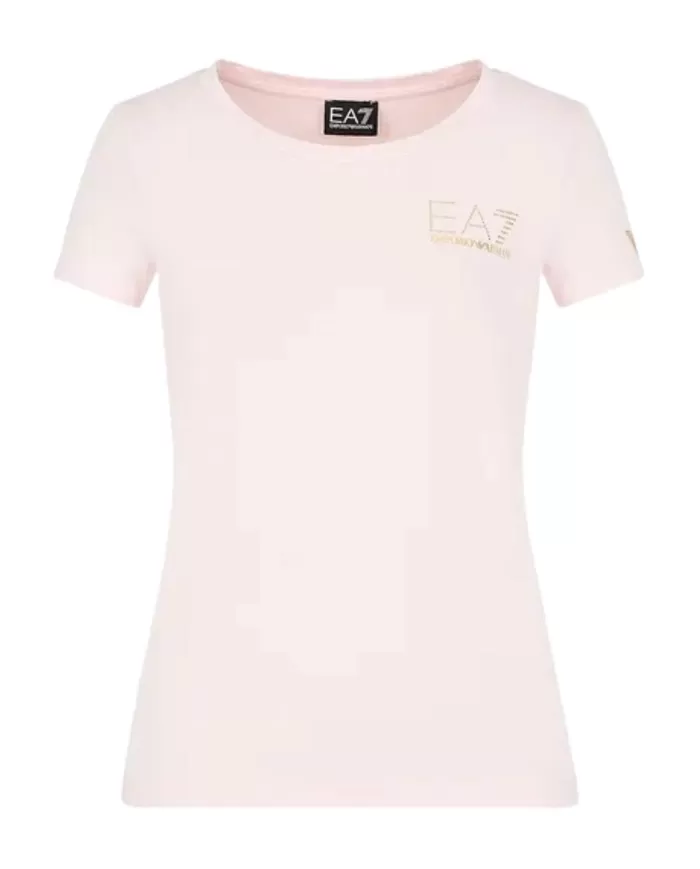 T-Shirt donna bianca in misto cotone con logo borchiato | EA7 T-Shirt donna bianca in misto cotone con logo borchiato | EA7
