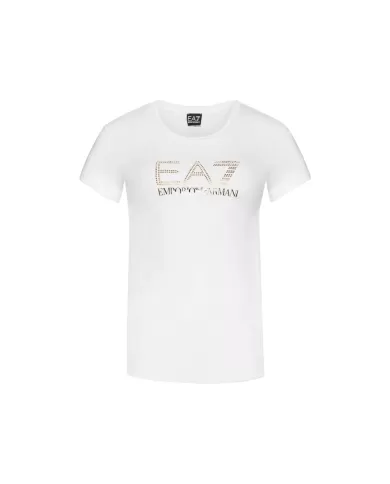 T-Shirt donna bianca in tessuto misto modal con logo ricamato | EA7 T-Shirt donna bianca in tessuto misto modal con logo ricamato | EA7