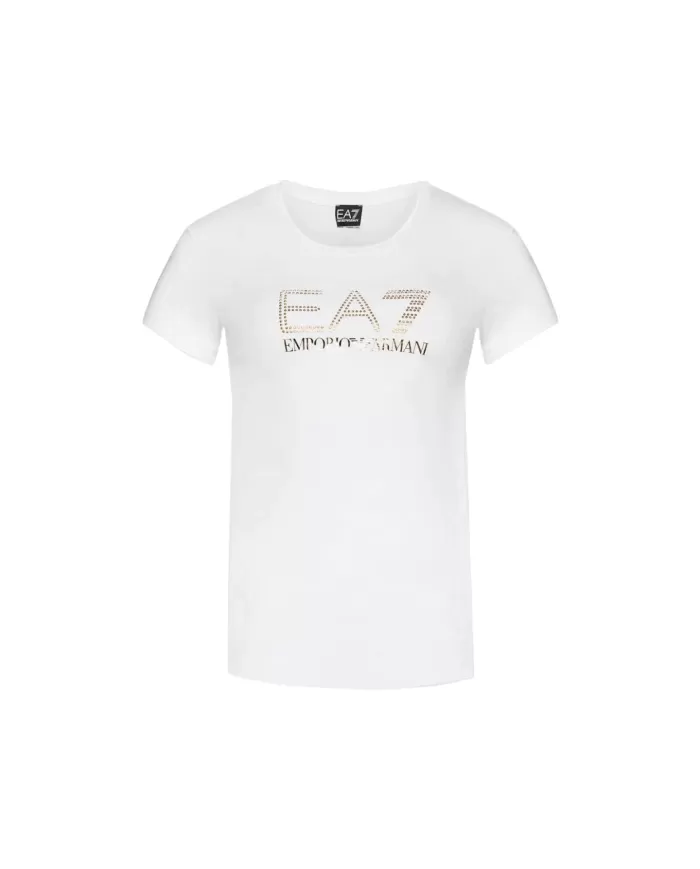 T-Shirt donna bianca in tessuto misto modal con logo ricamato | EA7 T-Shirt donna bianca in tessuto misto modal con logo ricamato | EA7