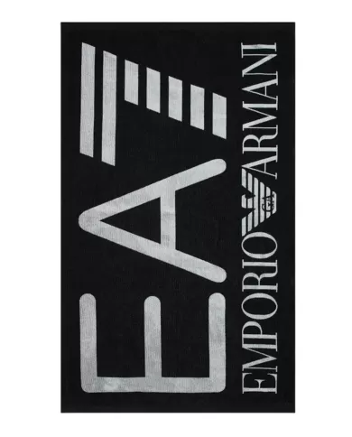 Telo uomo nero in cotone con maxi logo a contrasto | EA7