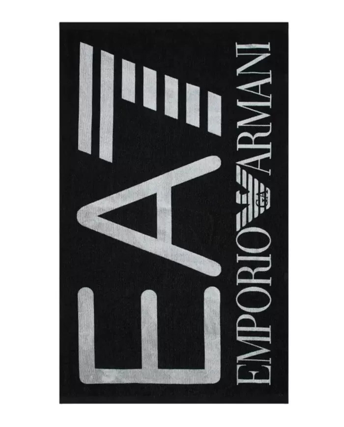 Telo uomo nero in cotone con maxi logo a contrasto | EA7 Telo uomo nero in cotone con maxi logo a contrasto | EA7