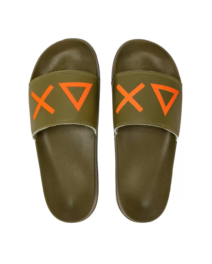 Ciabatte uomo militare con logo fluo e dettagli logati | SUN68 Ciabatte uomo militare con logo fluo e dettagli logati | SUN68