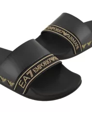 Ciabatte uomo nere e oro in pvc antiscivolo con logo a contrasto | EA7 Ciabatte uomo nere e oro in pvc antiscivolo con logo a contrasto | EA7