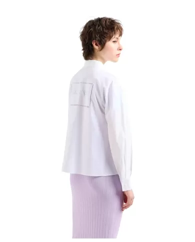 Camicia donna bianca con logo ricamato su retro | ARMANI EXCHANGE