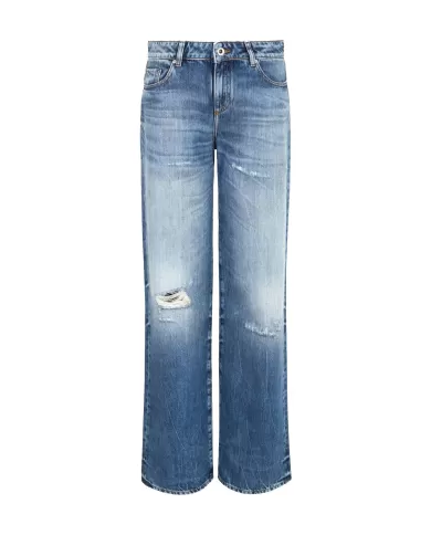 Jeans donna medium indigo stile grunge, logo patch | ARMANI EXCHANGE