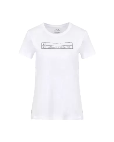 T-Shirt Donna Bianca Con stampa logo E Ricamo | ARMANI EXCHANGE T-Shirt Donna Bianca Con stampa logo E Ricamo | ARMANI EXCHANGE