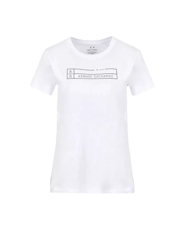 T-Shirt Donna Bianca Con stampa logo E Ricamo | ARMANI EXCHANGE T-Shirt Donna Bianca Con stampa logo E Ricamo | ARMANI EXCHANGE