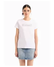 T-Shirt Donna Bianca Con stampa logo E Ricamo | ARMANI EXCHANGE T-Shirt Donna Bianca Con stampa logo E Ricamo | ARMANI EXCHANGE