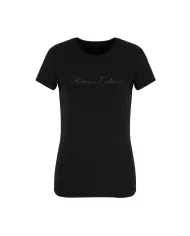 T-shirt donna nera con logo glitterato | ARMANI EXCHANGE