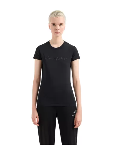 T-shirt donna nera con logo glitterato | ARMANI EXCHANGE T-shirt donna nera con logo glitterato | ARMANI EXCHANGE