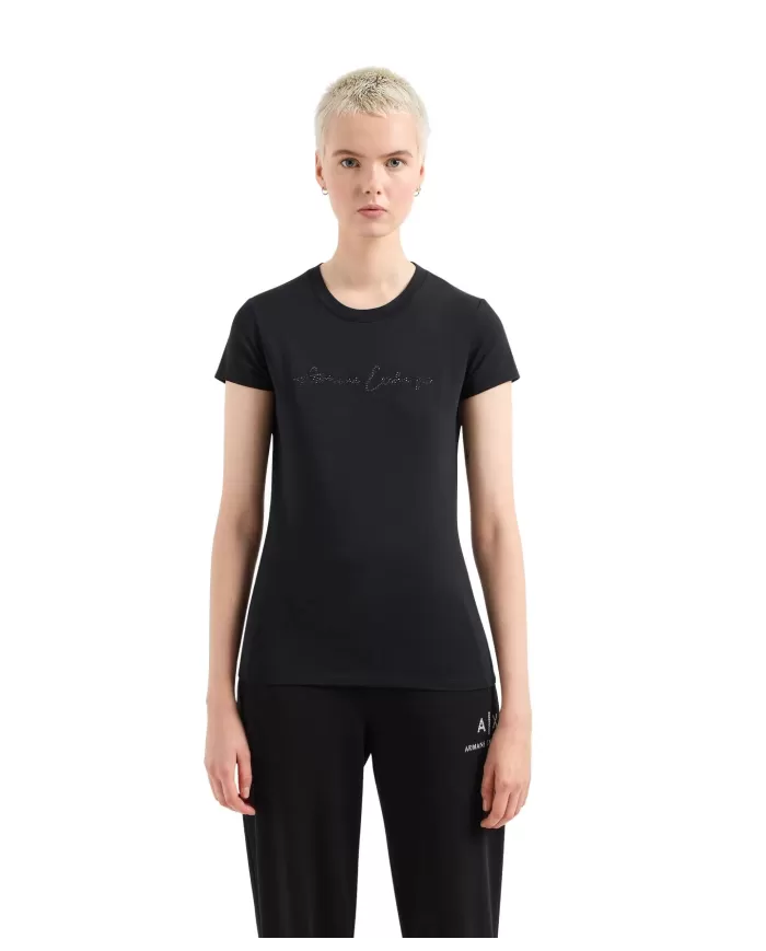 T-shirt donna nera con logo glitterato | ARMANI EXCHANGE T-shirt donna nera con logo glitterato | ARMANI EXCHANGE
