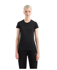 T-shirt donna nera con logo glitterato | ARMANI EXCHANGE