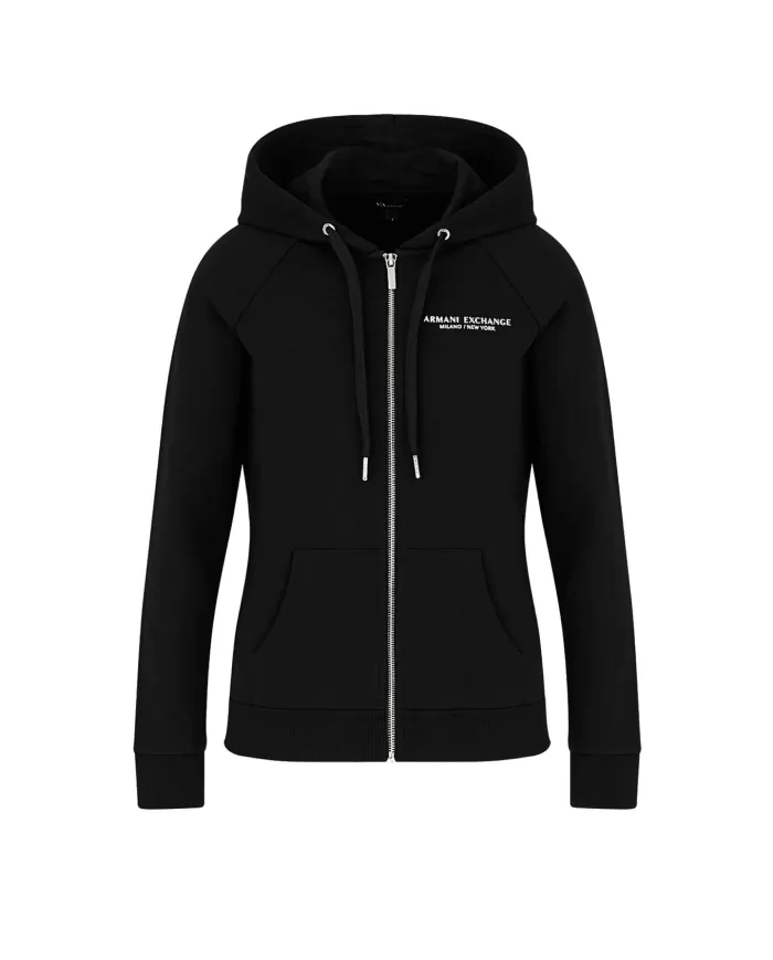 Felpa donna nera con cappuccio e logo avanti ARMANI EXCHANGE