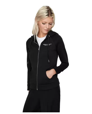 Felpa donna nera con cappuccio e logo avanti | ARMANI EXCHANGE Felpa donna nera con cappuccio e logo avanti | ARMANI EXCHANGE