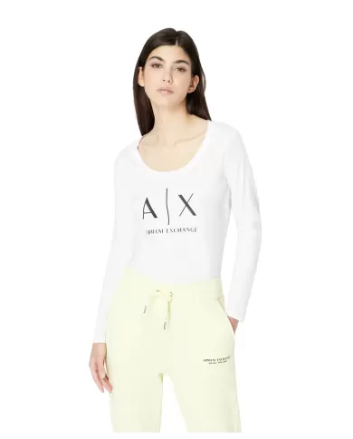 T-Shirt donna bianca maxi logo stampato avanti | ARMANI EXCHANGE T-Shirt donna bianca maxi logo stampato avanti | ARMANI EXCHANGE