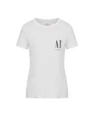 T-Shirt donna white/black print con logo avanti | ARMANI EXCHANGE