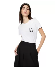 T-Shirt donna white/black print con logo avanti | ARMANI EXCHANGE
