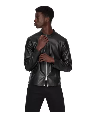 Giacca uomo nera con colletto coreano e logo su zip | ARMANI EXCHANGE Giacca uomo nera con colletto coreano e logo su zip | ARMANI EXCHANGE