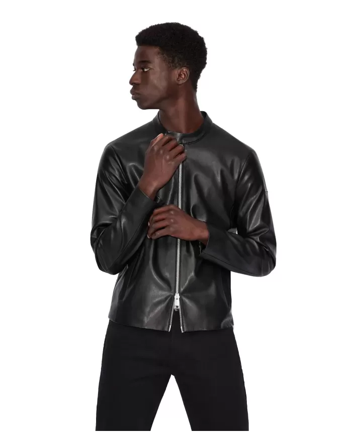 Giacca uomo nera con colletto coreano e logo su zip | ARMANI EXCHANGE Giacca uomo nera con colletto coreano e logo su zip | ARMANI EXCHANGE