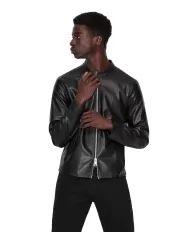Giacca uomo nera con colletto coreano e logo su zip | ARMANI EXCHANGE