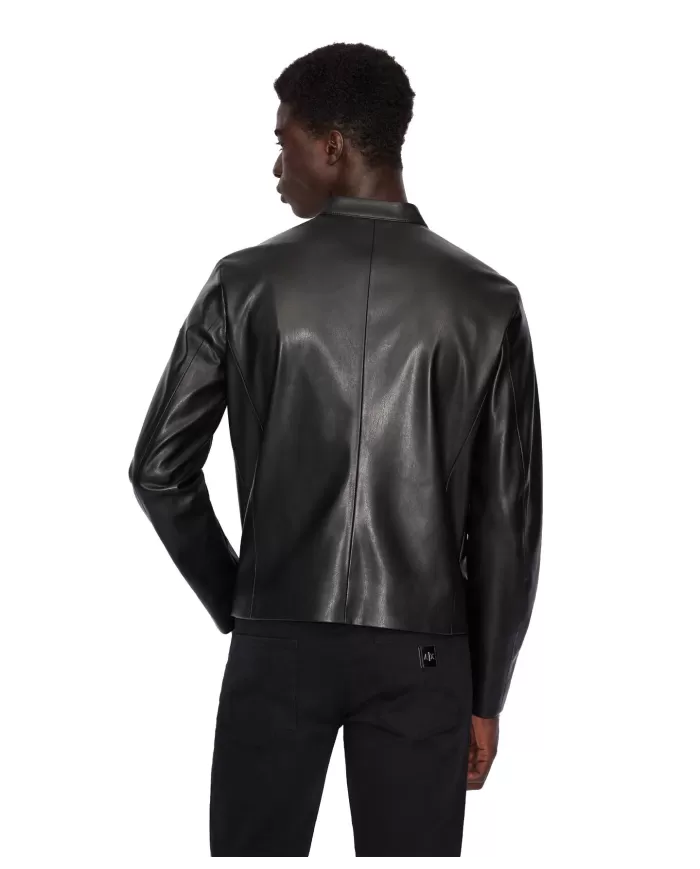 Giacca uomo nera con colletto coreano e logo su zip | ARMANI EXCHANGE