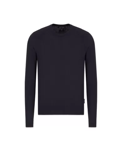 Maglia uomo navy con bordi a costine e logo ricamato | ARMANI EXCHANGE Maglia uomo navy con bordi a costine e logo ricamato | ARMANI EXCHANGE