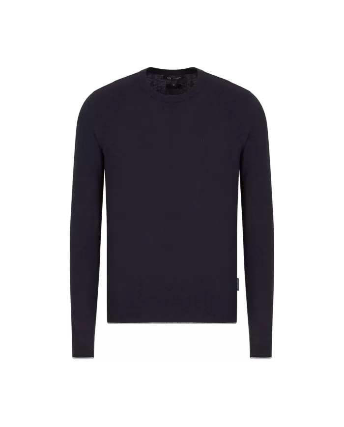 Maglia uomo navy con bordi a costine e logo ricamato | ARMANI EXCHANGE Maglia uomo navy con bordi a costine e logo ricamato | ARMANI EXCHANGE