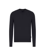 Maglia uomo navy con bordi a costine e logo ricamato | ARMANI EXCHANGE