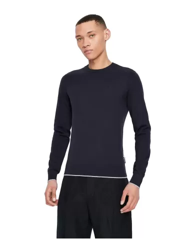 Maglia uomo navy con bordi a costine e logo ricamato | ARMANI EXCHANGE Maglia uomo navy con bordi a costine e logo ricamato | ARMANI EXCHANGE
