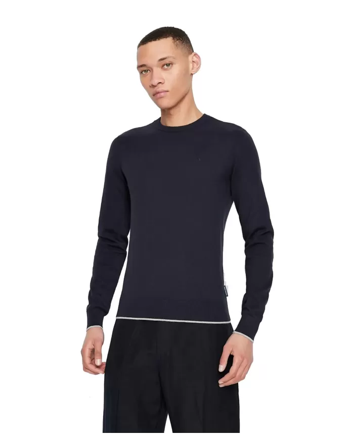 Maglia uomo navy con bordi a costine e logo ricamato | ARMANI EXCHANGE Maglia uomo navy con bordi a costine e logo ricamato | ARMANI EXCHANGE
