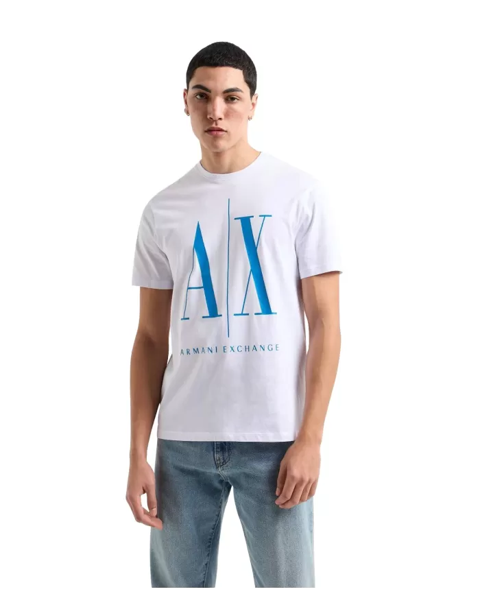 T-Shirt uomo white/dir blue con maxi logo stampato | ARMANI EXCHANGE T-Shirt uomo white/dir blue con maxi logo stampato | ARMANI EXCHANGE