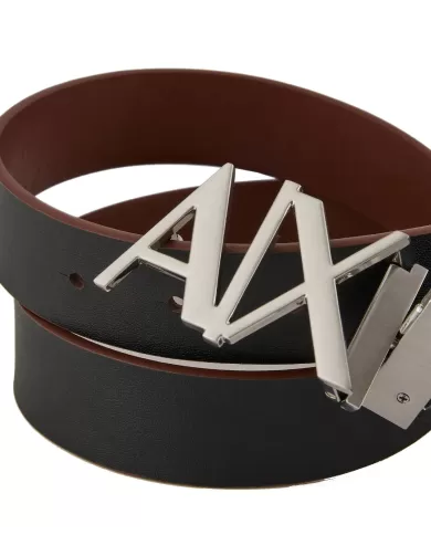 Cinta uomo cognac black con fibbia a forma di logo | ARMANI EXCHANGE