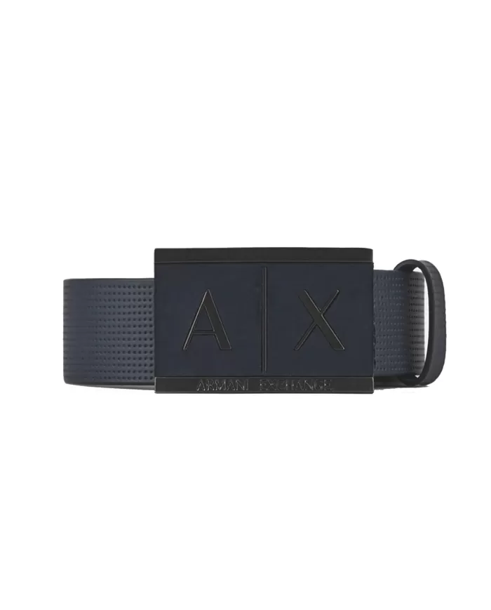 Cinta uomo navy con logo in rilievo su fibbia | ARMANI EXCHANGE