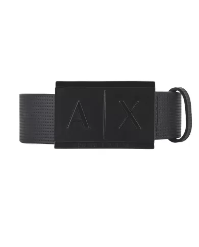 Cinta uomo nera con logo in rilievo su fibbia | ARMANI EXCHANGE