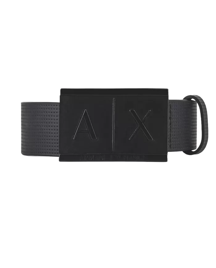 Cinta uomo nera con logo in rilievo su fibbia | ARMANI EXCHANGE